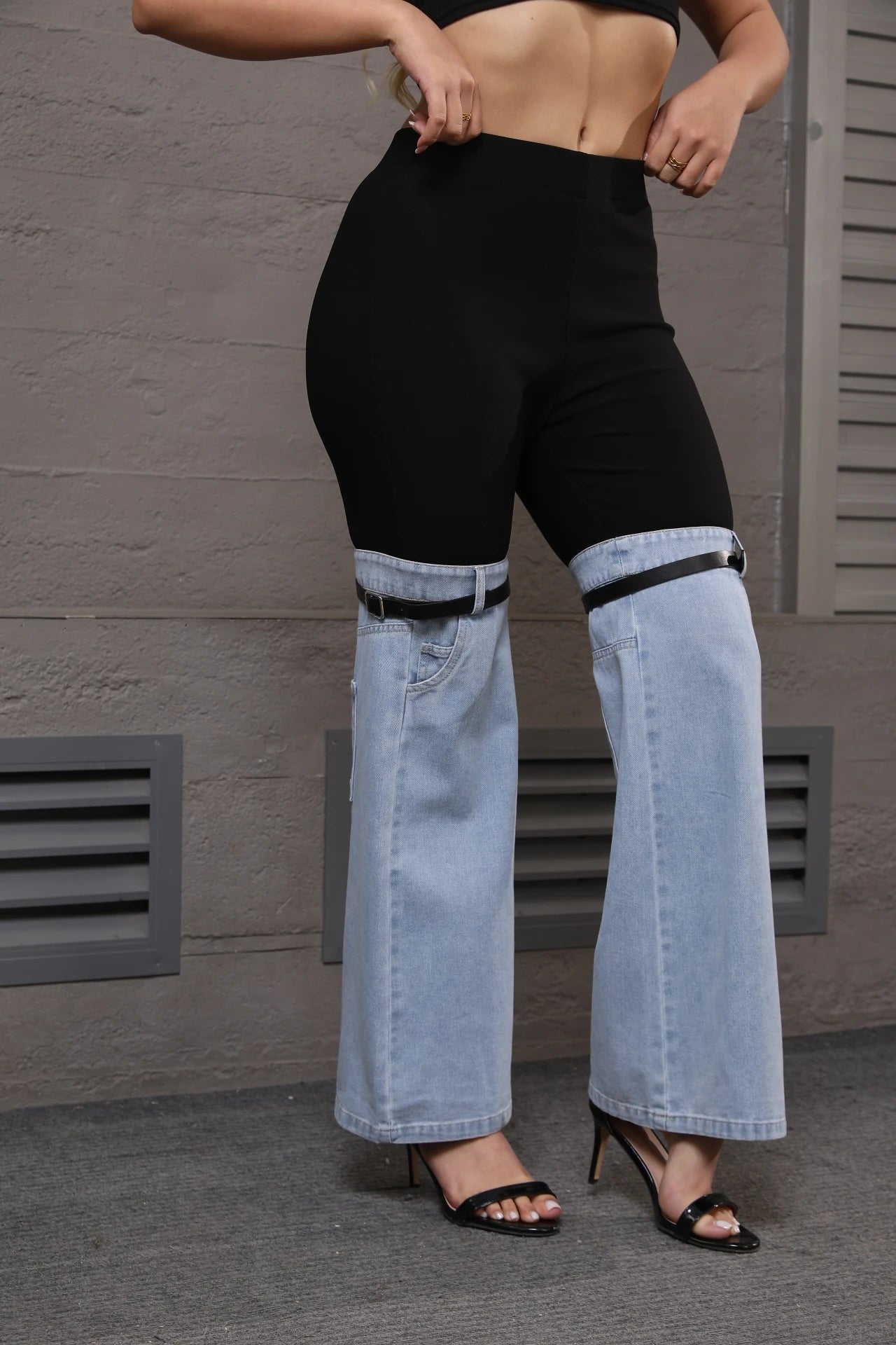 Two-Tone Flare Jeans